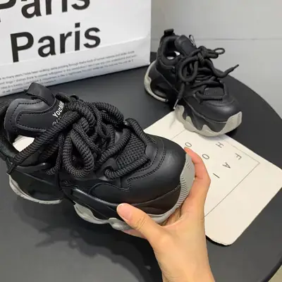 Women's Cream Thick Heel Sneakers 2024 Spring Lightweight Breathable