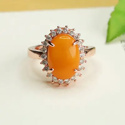 Aiyu Natural Amber Ring Full of Honey Wax Amber for Women