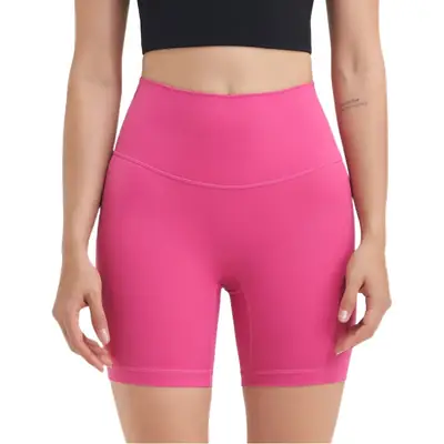 Women's Red High Waist Yoga Shorts Anti-Glare