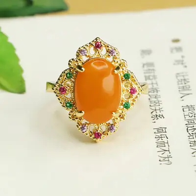 Aiyu Natural Amber Ring Full of Honey Old Beeswax