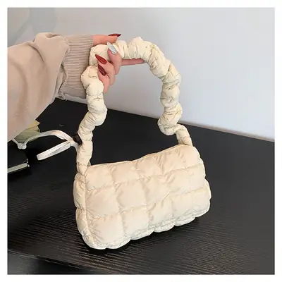 Women's Black Cotton Padded Shoulder Bag 2024 New Arrival