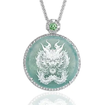 Jade Blue Dragon Pendant Necklace for Men Women