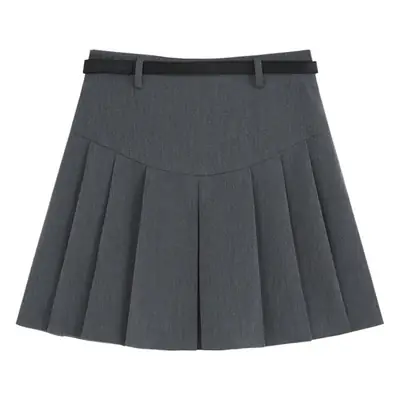 Women's Belted Pleated Skirt Dark Grey 2023