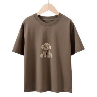 Boys T-shirt brown dog print medium big summer breathable cotton