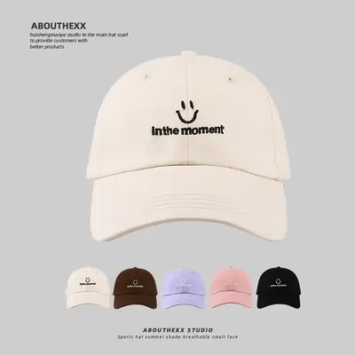 Women's Embroidered Baseball Cap with Smile Face Design