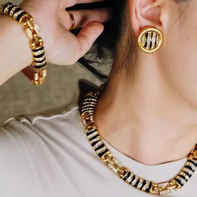 Vintage Black Zebra Watch Chain Necklace with Exotic Snake Design