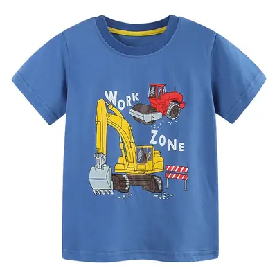 Blue Cartoon Work Zone Boys T-Shirt Round Neck