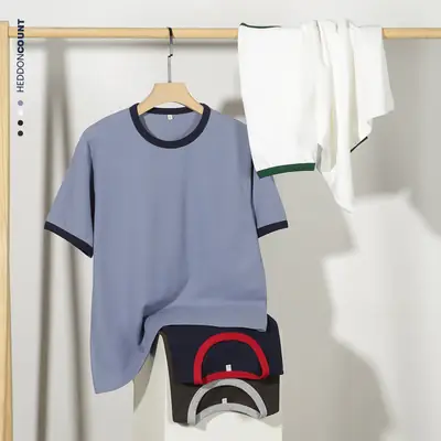 Dengjue Men's 2026 Summer Loose Color-Block T-Shirt Plus Size