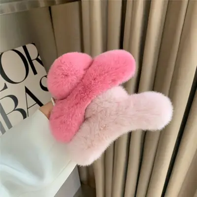 Plush Fur Hair Clips for Women Autumn Winter