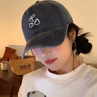Women Cherry Embroidered Baseball Caps 2024 Light Blue Black