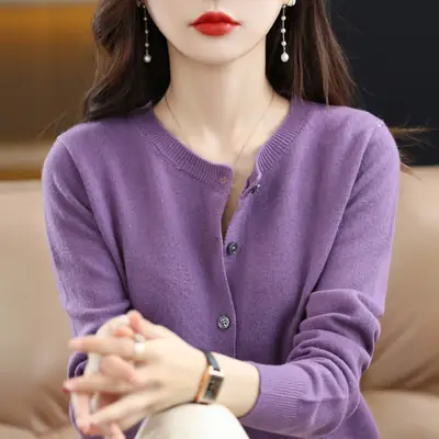 Women's 2023 Knitted Cardigan Red Long Sleeve