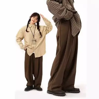 Coffee Wide Leg Loose Pants for Men Women Drapey Korean Style