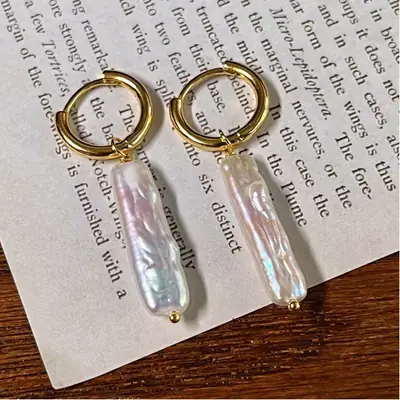 French Style Pearl Earrings for Women Silver Strip Long Light