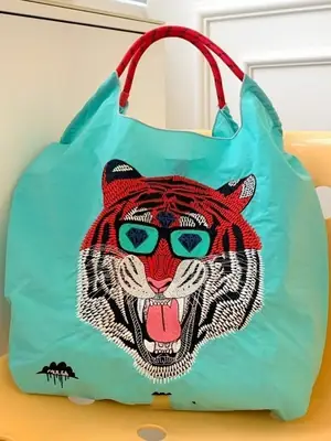 Women's Cartoon Tiger Embroidered Tote Bag