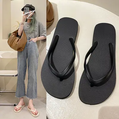 2026 Women's Black Non-Slip Beach Flip Flops