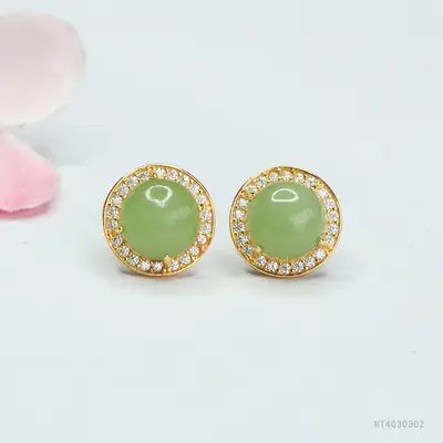 Guan Yu Jade Earrings S925 Silver Inlay