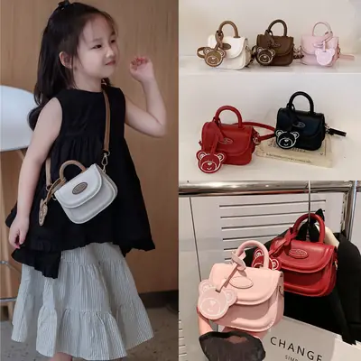 Red Cartoon Bear One-Shoulder Messenger Bag for Girls