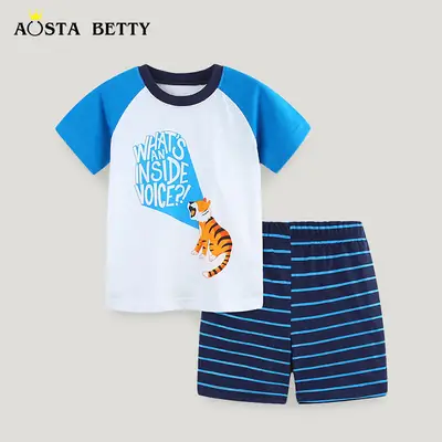 European & American Boys T-Shirt Set Cartoon Print Summer
