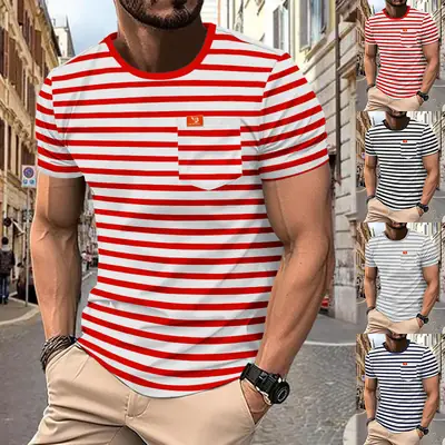 Men Striped Short Sleeve T-Shirt Round Neck Plus Size