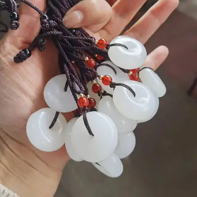 Natural Afghan Jade Ping An Buckle Necklace White Sheep with Red Beads