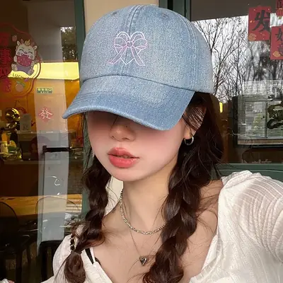Korean Ins Baseball Cap Embroidered Heart Casual Denim Face-Showing Small Duck Tongue Hat Female Couple Trendy Sun Hat Spring