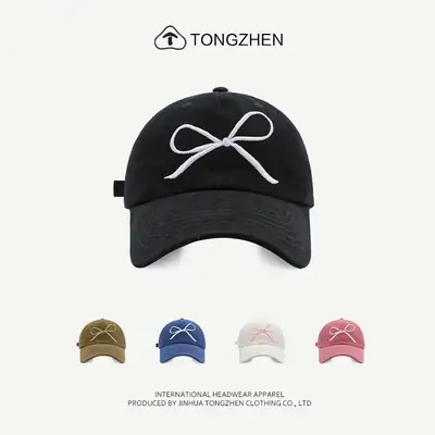 Women's Embroidered Baseball Cap Blue Sweet Bow Korean Style