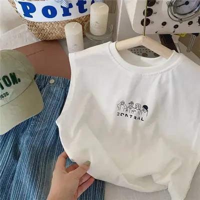 Boys Cotton Sleeveless T-Shirt White Summer Kids