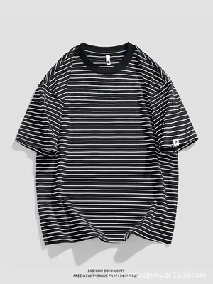 Men Striped Cotton T-Shirt Loose Fit Casual Summer
