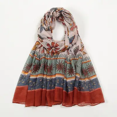 Silk Printed Scarf Women Large Blue Floral