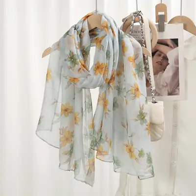 Women's Floral Silk Scarf Large Size Sunscreen Travel Shawl