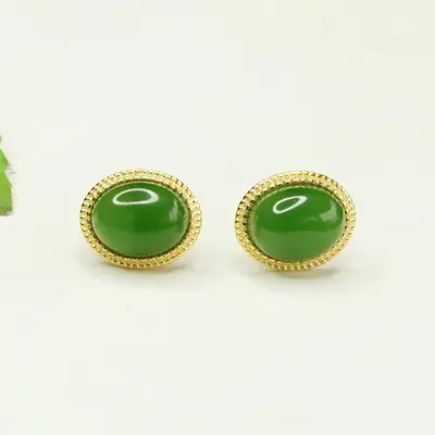 Green Jade Earrings S925 Silver Inlay