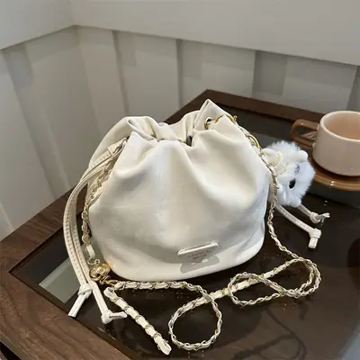 Pink Drawstring Shoulder Bag for Women 2024 Spring