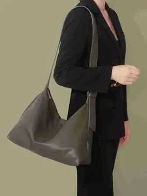Brown Pu Leather Shoulder Bag with Wide Strap