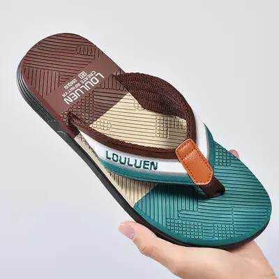 2025 Men's Distinctive Non-Slip Beach Slippers Brown Green