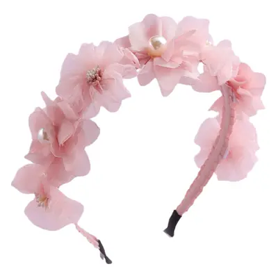 Pink Floral Hairband with Pearl Centerpiece