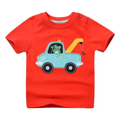 Kids Cartoon Car T-Shirt Red Boys Summer