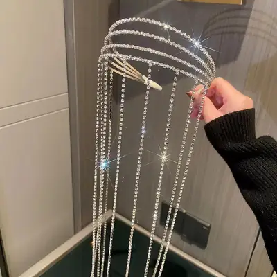 Gold Rhinestone Crossbody Head Chain for Women