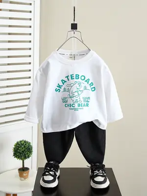 Boys Skateboard T-Shirt White 2026 Kids Wear