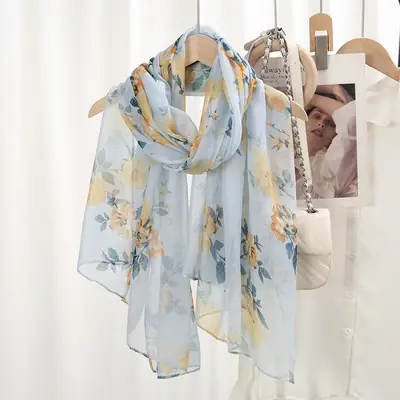 Silk Floral Scarf for Women Large Size Shawl