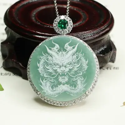 Jade Zodiac Dragon Pendant with Silver Bezel
