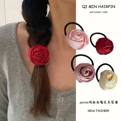 Pink Rose Hair Ring with Soft Rubber Band