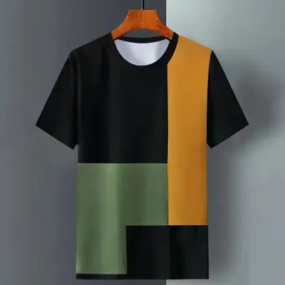 Men Ice Silk Short Sleeve T-Shirt White Green Orange
