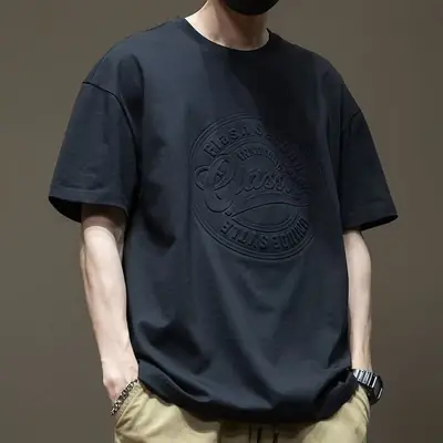 Men Black Graphic T-Shirt Short Sleeve Loose Fit