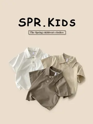Boys Solid Color Collared T-Shirt 2026 Summer
