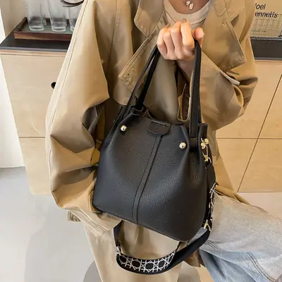 Women Retro Brown Bucket Bag with Crossbody Strap