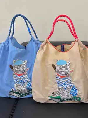 Women Embroidered Cat Bag Blue Pink Brown Large Capacity