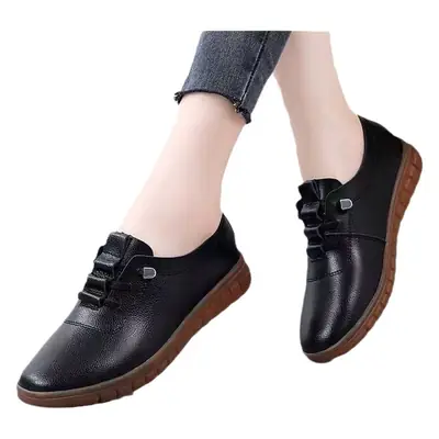 Women's Black Slip-On Lace Shoes with Buckle
