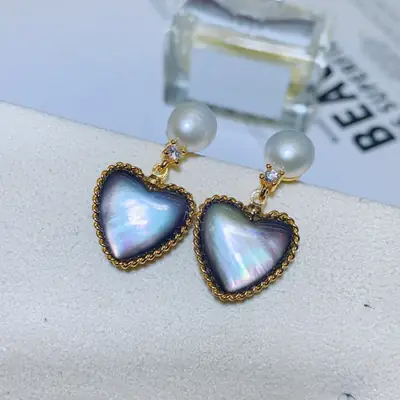 Heart Shaped Pearl Earrings for Women S925 Gold