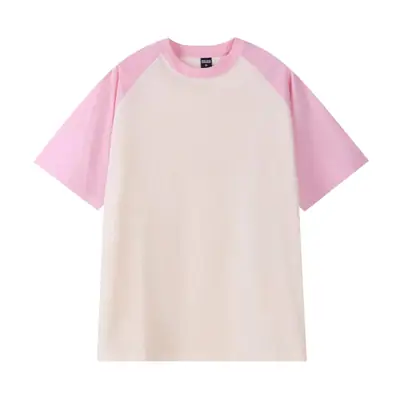 Spring 260g Cotton Raglan Sleeve T-Shirt Navy Pink