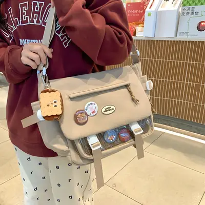 Beige Messenger Bag for Men Large Capacity Sports Shoulder Bag